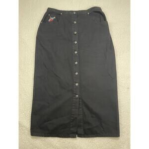 Carole Little Vintage Womens 16 Button Embroidered Black Denim Maxi Jean Skirt